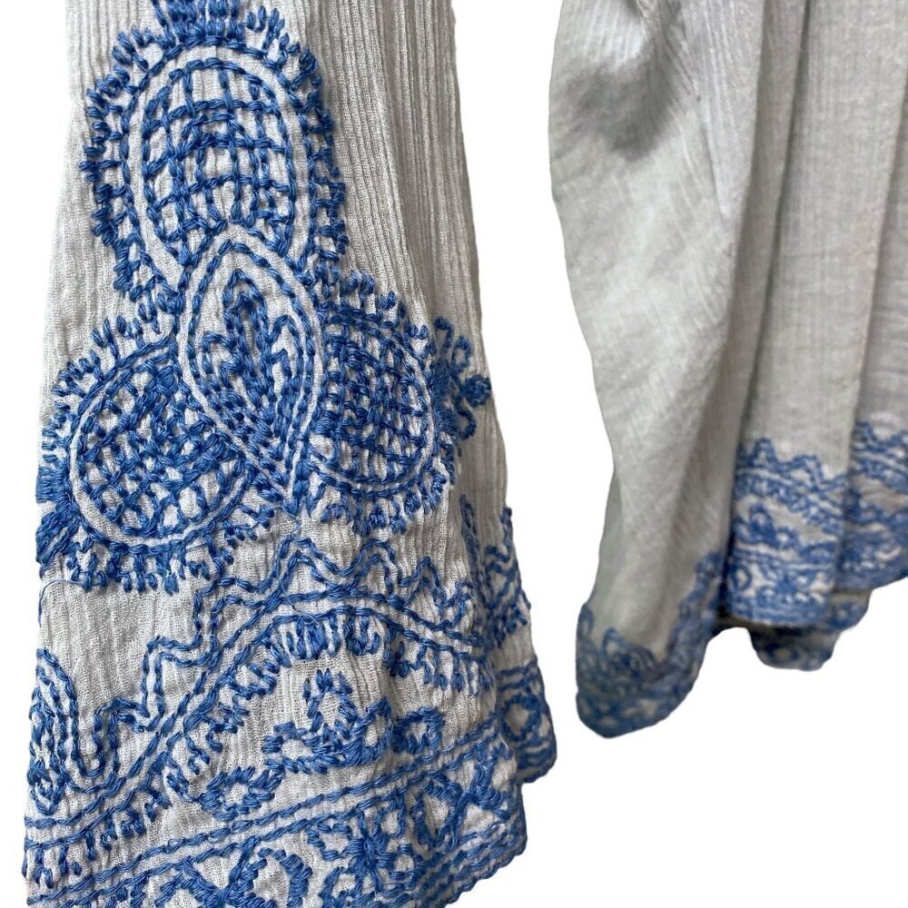 CONTEXT Boho Top Size Small Blue Embroidered Cotton Crinkle Gauze - Picture 8 of 11